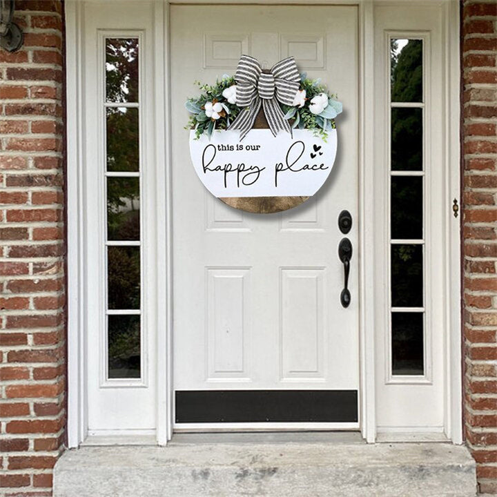 Welcome Sign With Round Hanging Bow Decoration