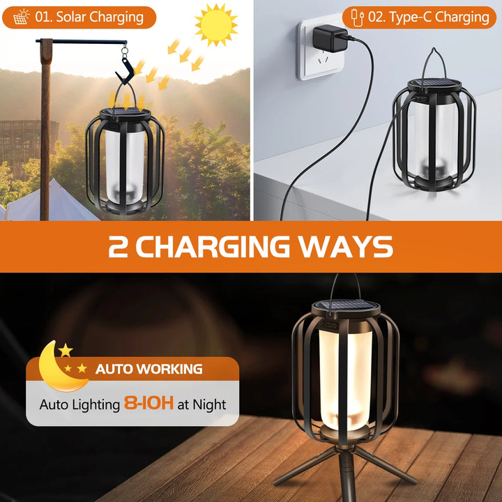 Solar Lanterns Outdoor Hanging Lights Waterproof 2 Charging Way Solar Flame Light for outside Decorative Lantern for Christmas