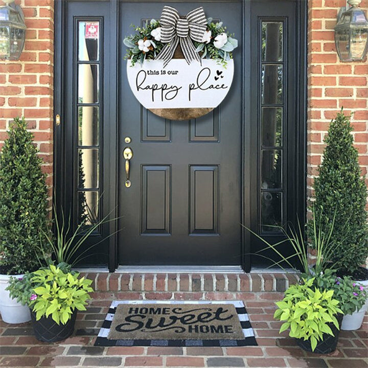 Welcome Sign With Round Hanging Bow Decoration