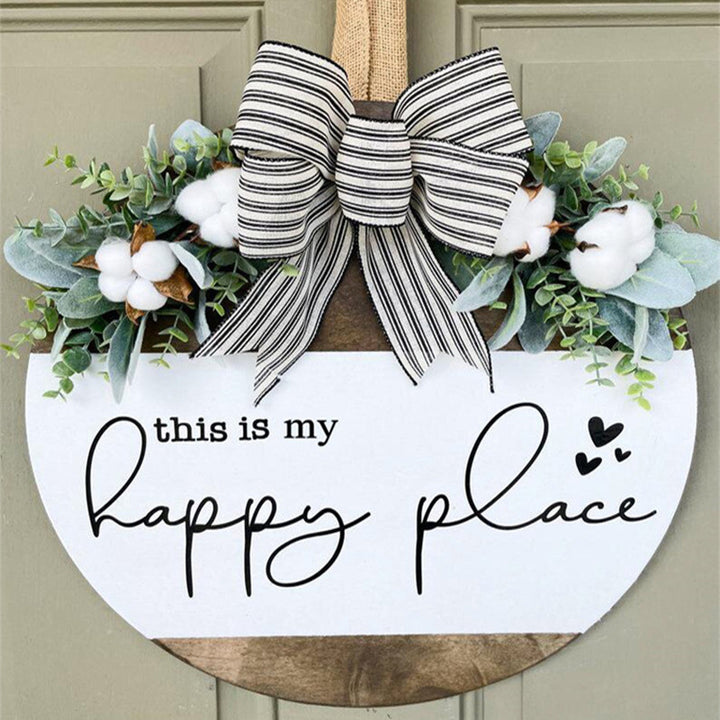 Welcome Sign With Round Hanging Bow Decoration