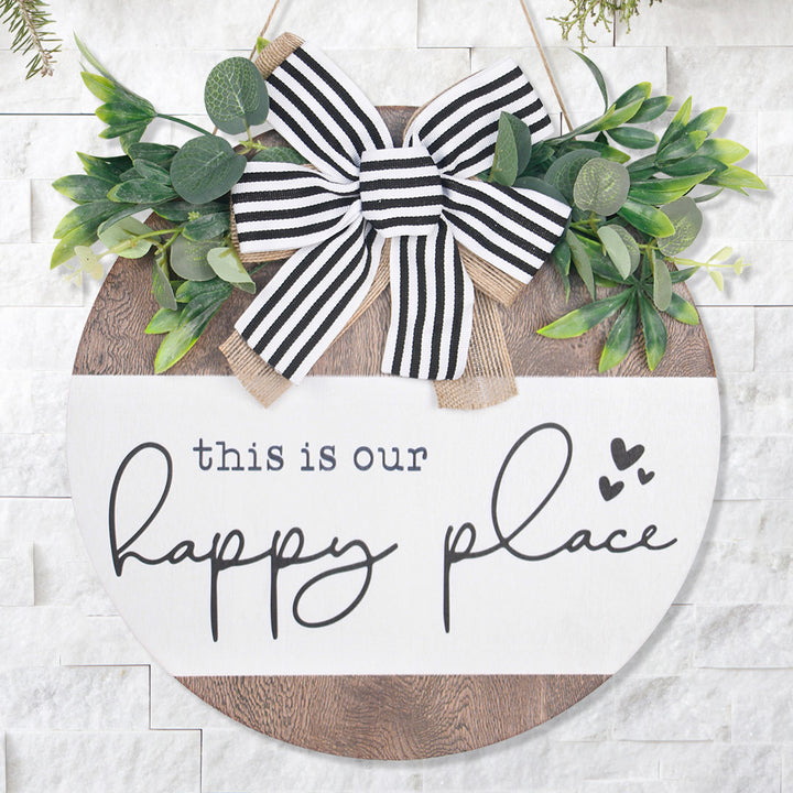 Welcome Sign With Round Hanging Bow Decoration